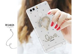 Case For Huawei P9 Plus Coverproof Hard PC Phone Shell Fashion Transparent Back Protective Sleeve Phone Cover Luxury Glitter Diamond Peacock flower bellat Girl heart Pattern Phone
