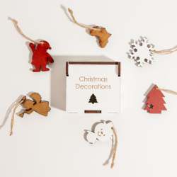 MINI Christmas Decorations In A Wooden Box Assorted Colours - White