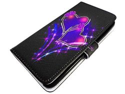 For Alcatel Onetouch Pixi Glitz A463BG Wallet Card Holder Protective Case Phone Cover + Happy Face Phone Dust Plug Wallet Purple Heart