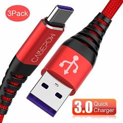 USB Type C Cable 3PACK 3FT Cabepow 3A Quick Charge Compatible For Samsung Galaxy S10 S9 S8 Plus Note 9 8 Red Nylon Braided