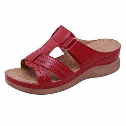 Willbe Flats Wedges Comfy Platform Sandal Women's Strapy Cross Flatform Slipper Open Toe Casual Wedges Leather Slippers Red