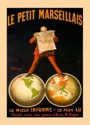 FinePosters Canvas World Globe Newspaper Le Petit Marseillais France French By Cappiello 20" X 30" Image Size . Vintage Poster On Canvas. Art Reproduction . We Have Other Sizes Available