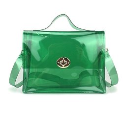 Clear Bag With Turn Lock Closure Cross Body Bag Women's Satchel Transparent Messenger Shoulder Handbag Green