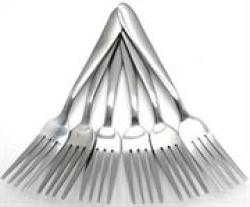Catering 6 Piece Stainless Steel Dinner Dessert Forks Set Plain Design Printed On Handle Retail Box No Warranty   Product Overview The
