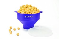 JustNile Collapsible Microwave Popcorn Popper With Bonus Recipe Book Silicone Popcorn Maker For Healthy Irresistible Homemade Popcorn On Movie Night Or Any Night 100%