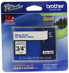 Brother P-touch Genuine TZE-243 3 4" 0.7" Blue On White Standard Laminated Tape 26.2 Ft 8M TZE243
