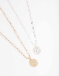 Mixed Metal Celestial Coin Necklace Pack