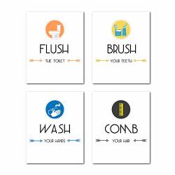 Bathroom Poster Wall Art Prints - Funny Canvas Painting Sign Words Poster Teens Kids Washroom Set Of 4 Modern Room Home Decoration Quotes And