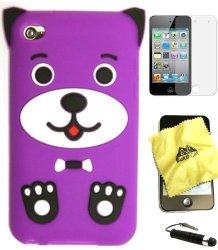 Bukit Cell Apple Ipod Touch 4 4G 4TH Generation Itouch 4 8GB 16GB 32GB Purple Dog Puppy Silicone Silicon Case Cover