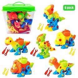 Dinosaur Toys Take Apart Toys With Tools 218 Pieces - Pack Of 6 S With 12 Tools And A Beautiful Container - Stem Toys