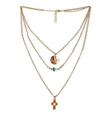 Boldly Boho Layered Charm Necklace With Cross - Gold