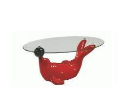 Red Dolphin Shaped Glass Table