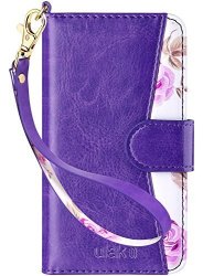 Ulak Iphone SE 5S 5 Wallet Kickstand Case Premium Pu Leather Case Card Holder Id Slot Hand Strap Shockproof Full Protective Cover Purple