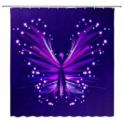 Bcnew Butterfly Shower Curtain Decor Purple Butterfly Romance Romantic Love Bathroom Curtain Polyester Fabric Machine Washable With Hooks 70X70 Inches