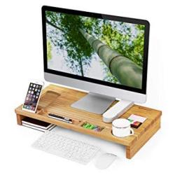 Songmics Monitor Stand Riser With Storage Organizer Office Computer Desk Laptop Cellphone Tv Printer Stand Desktop Container Bamboo Wood Natural ULLD201