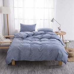 Bfs Home Stonewashed Cotton linen Duvet Cover King 3-PIECE Comforter Cover Set Breathable And Skin-friendly Bedding Set Peacock Blue King