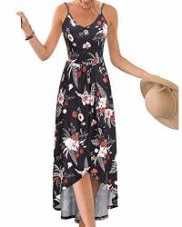 II Inin Women's V Neck Spaghetti Summer Casual Beach Maxi Dress Floral Sleeveless Asymmetrical Sundress Floral 3 L