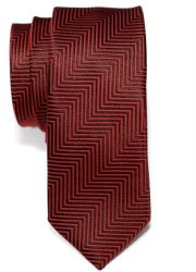 Retreez Herringbone Stripe Woven Skinny Tie - Black And Red