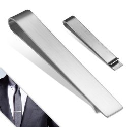 Stainless Steel Matte Finished Engravable Simple Practical Plain Bar Necktie Clip - CCR198