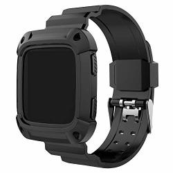 Moteev Compatible For Fitbit Versa & Versa Lite Bands And Case Rugged Pro Resilient Protective Case With Replacement Wristband Strap For Fitbit Versa Black +black