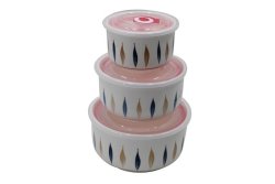 3-PIECE Ceramic Bowl Set With Sealing Leakproof Lids - White