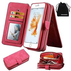 Drunkqueen Iphone 6S Plus Iphone 6 Plus Case Premium Zipper Wallet Leather Detachable Magnetic Case Purse Clutch With Black Flip Credit Card Holder