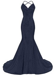 Dys Women's Sequins Mermaid Prom Dress Spaghetti Straps V Neck Backless Gowns Navy Us 12