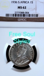 1936 1 Shilling Ngc Graded Ms 62 - Catalogue Value R5 500.00