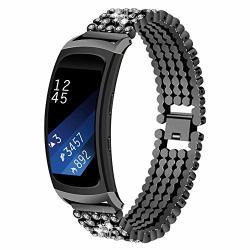 Samsung Watch Band Accessories Crystal Rhinestone Stainless Steel Metal Watch Bands Bracelet Strap For Samsung Galaxy Gear Fit 2 FIT2 Pro SM-R360 Black