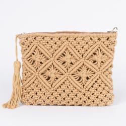 Delilah Tan Crochet Clutch Bag - Tan Crochet