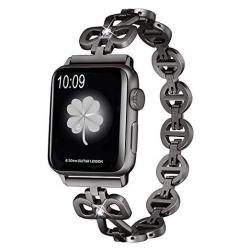 Secbolt Stainless Steel Bands Compatible Apple Watch Band 38MM 40MM Iwatch Series 4 Series 3 Series 2 Series 1 Shamrock Link With Diamond Women Girls Black