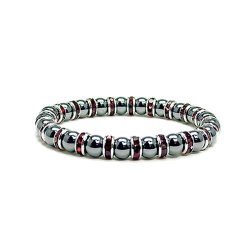 Accents Kingdom Women's Magnetic Hematite Tuchi Simulated Pearl Bracelet With Simulated Garnet Crystal 7.5
