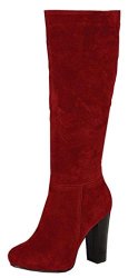 Refresh Women's RINGO-03 Knee High Side Zipper Closure Chunky High Heel Dress Boots 8 B M Us Red