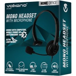 Volkano Black Mono Headset With Boom MIC
