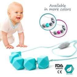 Sommliki Global Teething Necklace Chewable Jewelry Baby Toys Autism Adhd Fidget Toy Silicone Beads Safe Bpa Free + Gift Box Blue turquoise