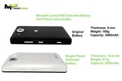 POWER Mugen - Window Microsoft Lumia 950 6200mah Super Extended Battery With Back Cover Now Offer 24 Months Warranty White