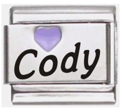 Cody Purple Heart Laser Name Italian Charm Link