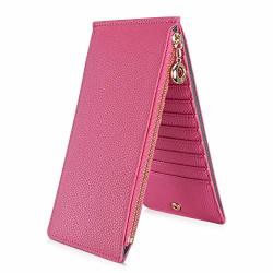 Women Genuine Leather Wallet Rfid Blocking Credit Card Holder Handbag Bi-fold Organizer Purse With Zipper Pocket-hot Pink