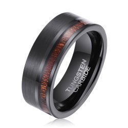 Men's Koa Wood Black Tungsten Ring WR-106 - 15