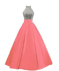 Heimo Women's Sequined Keyhole Back Evening Party Gowns Beaded Formal Prom Dresses Long H123 8 Coral