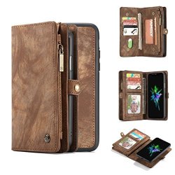 Iphone 7 Case Akhvrs Handmade Premium Cowhide Iphone 8 Folio Leather Wallet Phone Case Zipper Wallet Case And Detachable Magnetic Case & Card Slots