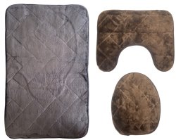 Stylish Non-slip Comfy Bathroom Mats Set - Rectangular - 3 Piece - Brown