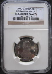 Pl64 Proof Like 64 Ngc Ultra Cameo Graded Nelson Mandela R5 2000 Coin - Low Population - Pl 64
