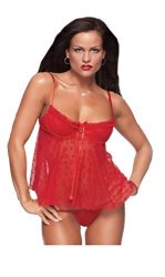 Flocked Baby Doll & G-string Set One-size Red