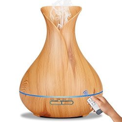 Antiya Remote Control 400ML Essential Oil Diffuser Aromatherapy Diffuser Oil Humidifier Large Capacity Wood Grain Ultrsonic Cool Mist Vase Tulip Essential Oil Diffuser Home Office