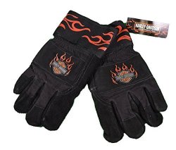 Ladies Large Harley Davidson Kevlar Lined Heavy Duty Leather Work Gloves Orange Flame Cuff