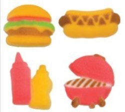 24PK Summer Bbq 1 1 4" - 1 1 2" Edible Sugar Decoration Toppers For Cakes Cupcakes Cake Pops W. Edible Sparkle Flakes & Decorating Stickers