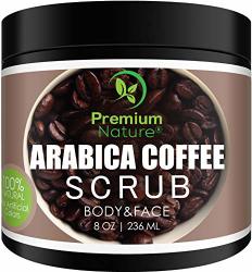 Arabica Coffee Exfoliating Body Scrub 100% Natural - With Sea Salt Olive Oil & Shea Butter - Exfoliate Moisturize Tone Premium Nature