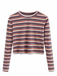 Milumia Women's Casual Striped Ribbed Tee Knit Crop Top Multicolored Small