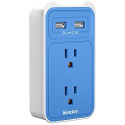 Huntkey 2-OUTLET Wall Mount Cradle With Dual 2.1 Amp USB Charging Ports SMD407 Blue